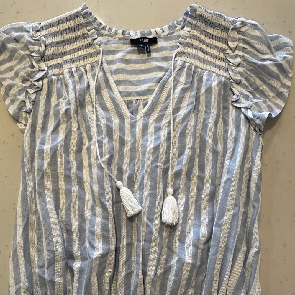 NWOT PAIGE Blue White Striped Drop Waist Cotton Dress Small Beach Summer Coverup - Picture 3 of 6